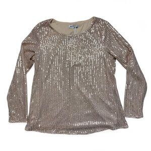 NWT Grace Karin Gold Sequin Long Sleeve Blouse Womens Size Large